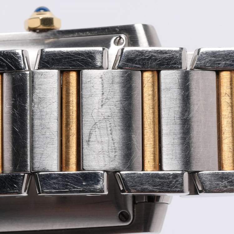 Pre Owned Cartier Silver 18k Yellow Gold Stainless Steel Tank Francaise W51005Q4 Women's Wristwatch 28mm