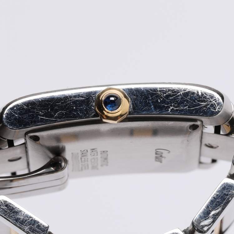 Pre Owned Cartier Silver 18k Yellow Gold Stainless Steel Tank Francaise W51005Q4 Women's Wristwatch 28mm