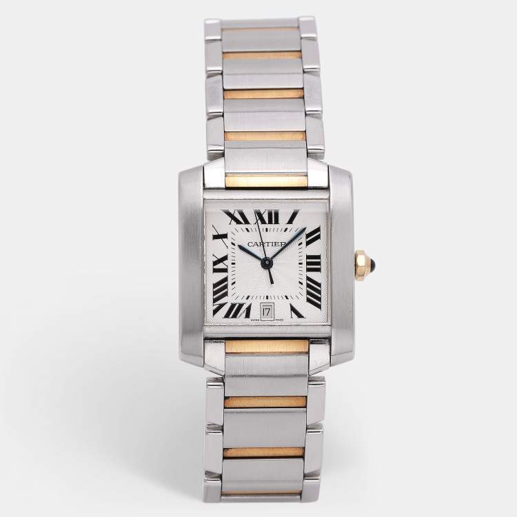 Pre Owned Cartier Silver 18k Yellow Gold Stainless Steel Tank Francaise W51005Q4 Women's Wristwatch 28mm
