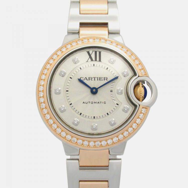 Pre Owned Cartier Ballon Bleu WE902077 Automatic Silver 18k Rose Gold Women's Wristwatch 32.5 mm