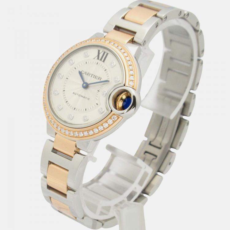 Pre Owned Cartier Ballon Bleu WE902077 Automatic Silver 18k Rose Gold Women's Wristwatch 32.5 mm