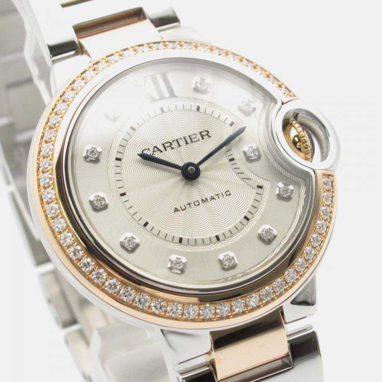 Pre Owned Cartier Ballon Bleu WE902077 Automatic Silver 18k Rose Gold Women's Wristwatch 32.5 mm