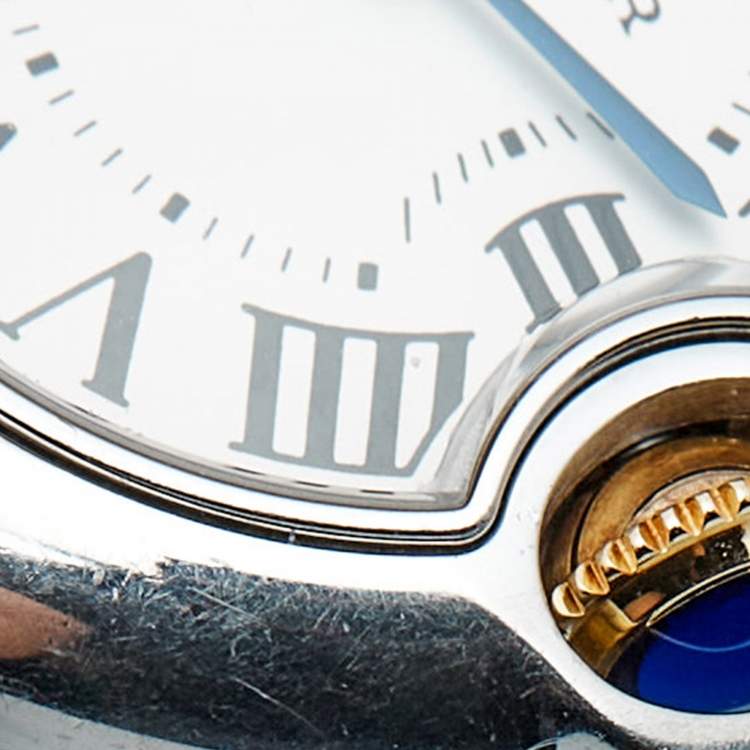 Pre Owned Cartier Silver Dial 18K Yellow Gold Stainless Steel Ballon Bleu W2BB0010 Women's Wristwatch 28 mm