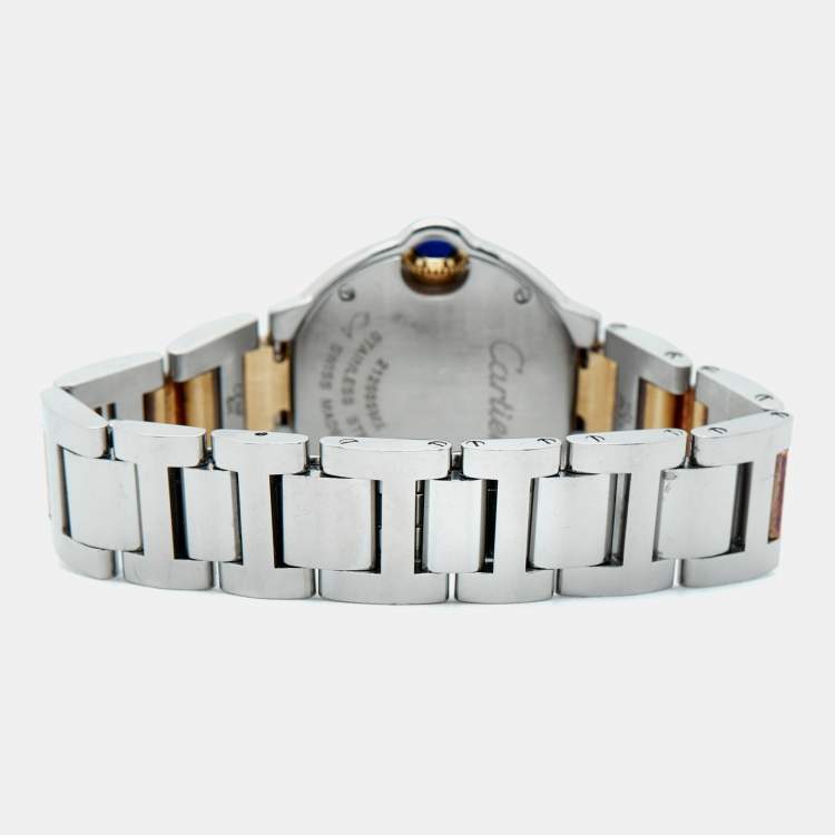 Pre Owned Cartier Silver Dial 18K Yellow Gold Stainless Steel Ballon Bleu W2BB0010 Women's Wristwatch 28 mm