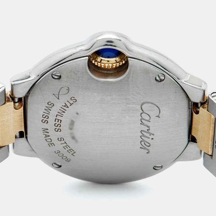 Pre Owned Cartier Silver Dial 18K Yellow Gold Stainless Steel Ballon Bleu W2BB0010 Women's Wristwatch 28 mm