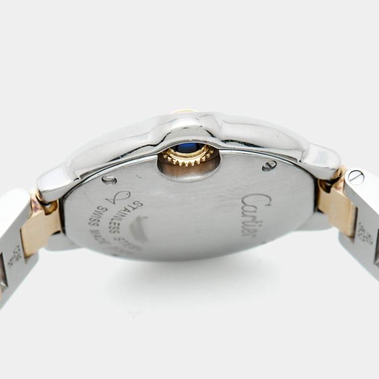 Pre Owned Cartier Silver Dial 18K Yellow Gold Stainless Steel Ballon Bleu W2BB0010 Women's Wristwatch 28 mm