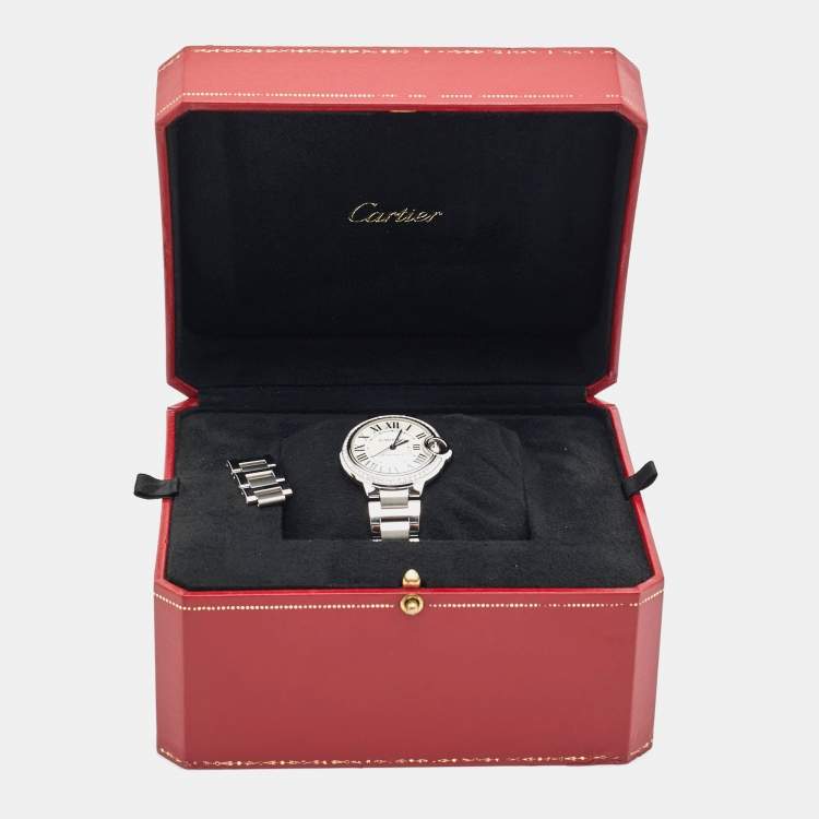 Pre Owned Cartier Ballon Bleu W4BB0016 Silver Dial Diamond Stainless Steel Women's Wristwatch 33 mm