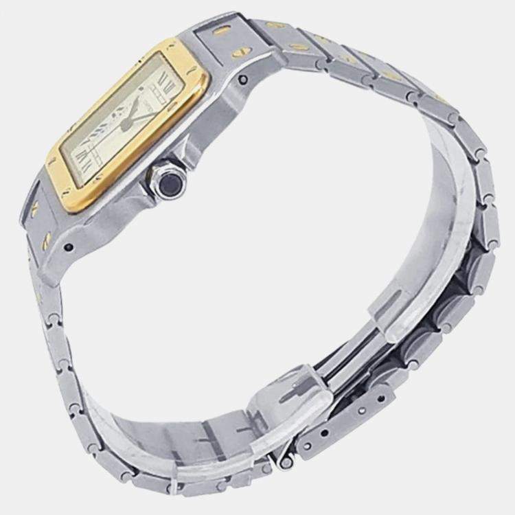 Pre Owned Cartier Santos 2961 White 18K Yellow Gold Stainless Steel Women’s Wristwatch 29 mm