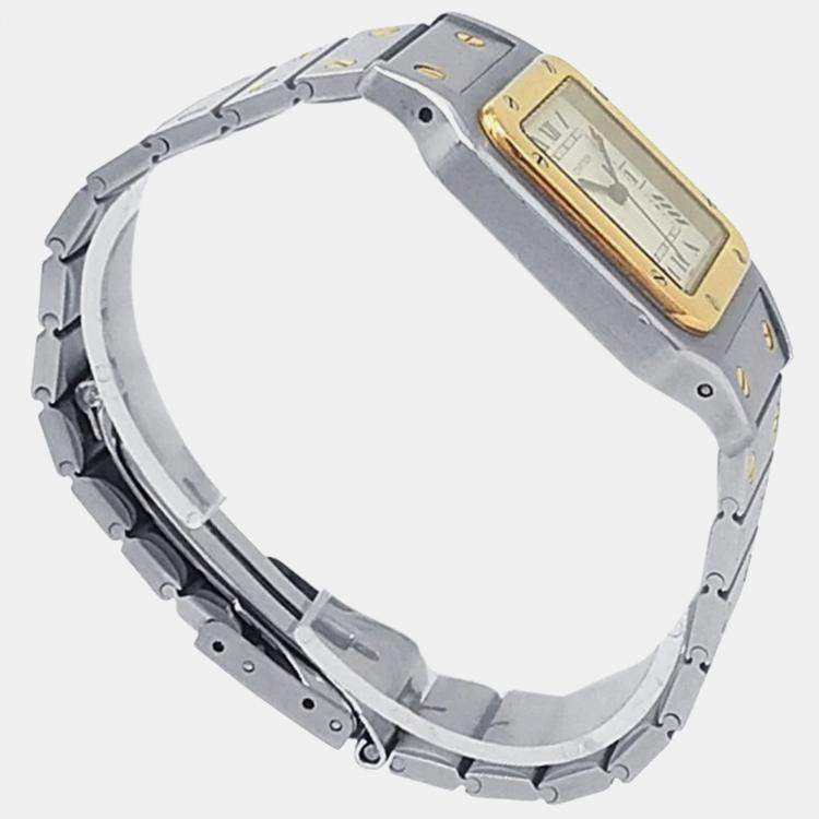Pre Owned Cartier Santos 2961 White 18K Yellow Gold Stainless Steel Women’s Wristwatch 29 mm