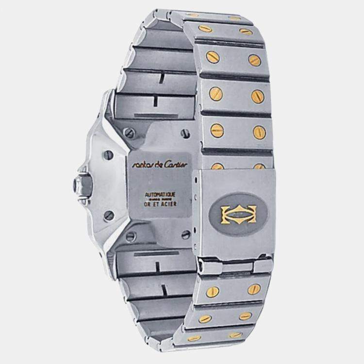 Pre Owned Cartier Santos 2961 White 18K Yellow Gold Stainless Steel Women’s Wristwatch 29 mm