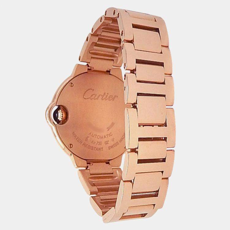 Pre Owned Cartier Ballon Bleu WE902062 Automatic Silver Diamond 18K Rose Gold Women’s Wristwatch 33 mm