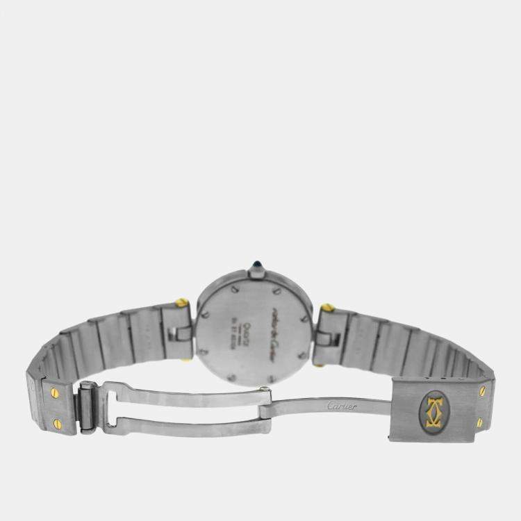 Pre Owned Cartier Santos Ronde 8191 Quartz White 18k Yellow Gold Stainless Steel Women's Wristwatch 27 mm