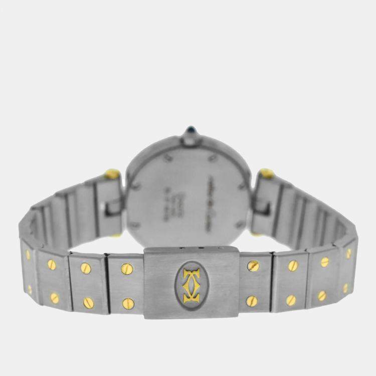 Pre Owned Cartier Santos Ronde 8191 Quartz White 18k Yellow Gold Stainless Steel Women's Wristwatch 27 mm