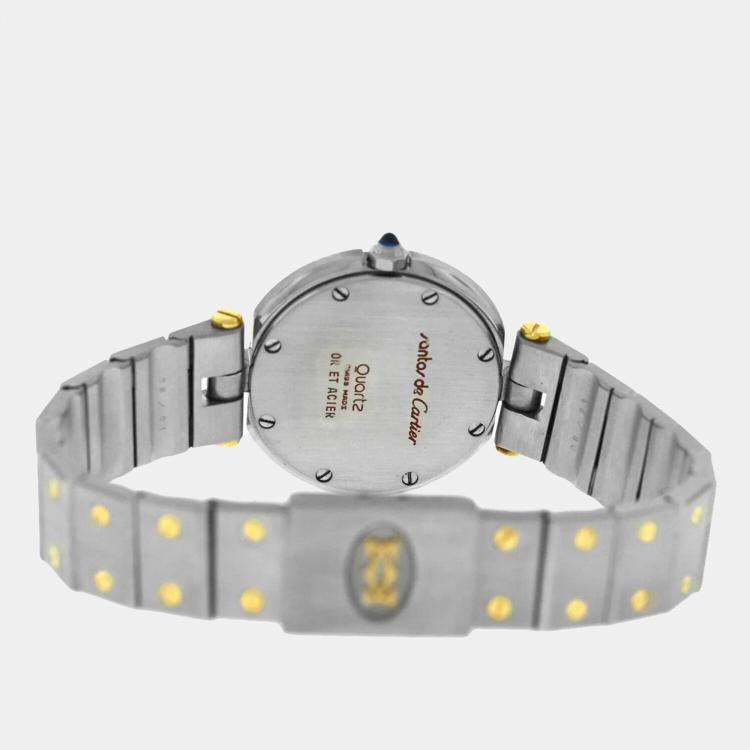 Pre Owned Cartier Santos Ronde 8191 Quartz White 18k Yellow Gold Stainless Steel Women's Wristwatch 27 mm