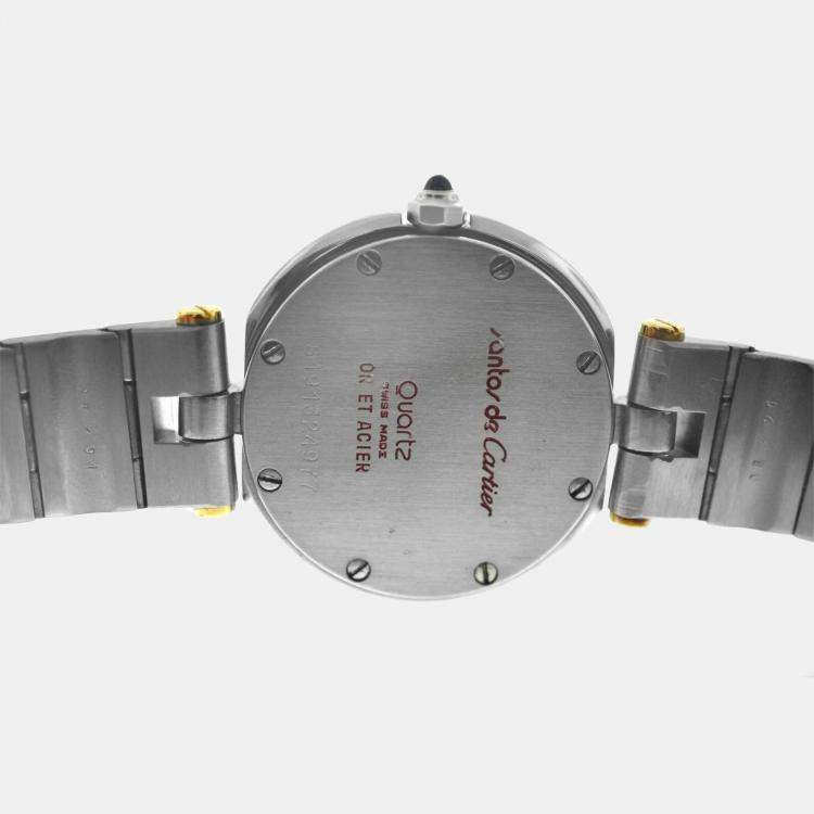 Pre Owned Cartier Santos Ronde 8191 Quartz White 18k Yellow Gold Stainless Steel Women's Wristwatch 27 mm