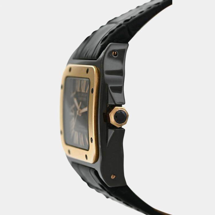 Pre Owned Cartier Santos 100 W2020007 Automatic Black 18 Rose Gold Women's Wristwatch 33mm