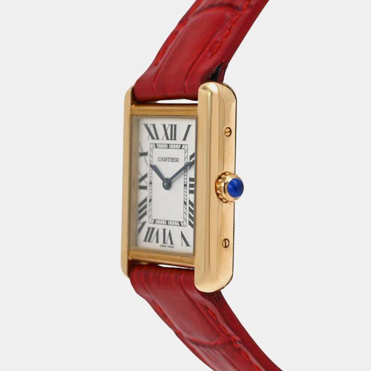 Pre Owned Cartier Tank Solo W1018755 Quartz White 18K Yellow Gold  Women's Wristwatch 24mm