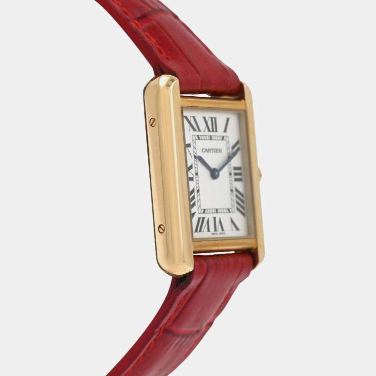 Pre Owned Cartier Tank Solo W1018755 Quartz White 18K Yellow Gold  Women's Wristwatch 24mm