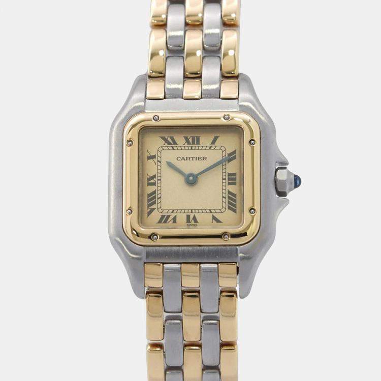Pre Owned Cartier Panthere 84083244 Quartz Ivory 18k Yellow Gold Stainless Steel Women's Wristwatch 21 mm