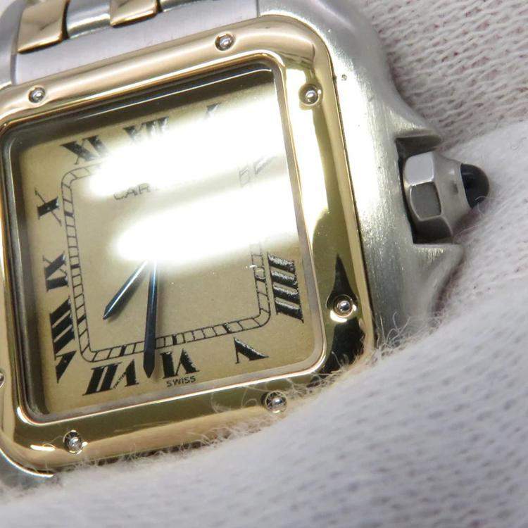 Pre Owned Cartier Panthere 84083244 Quartz Ivory 18k Yellow Gold Stainless Steel Women's Wristwatch 21 mm