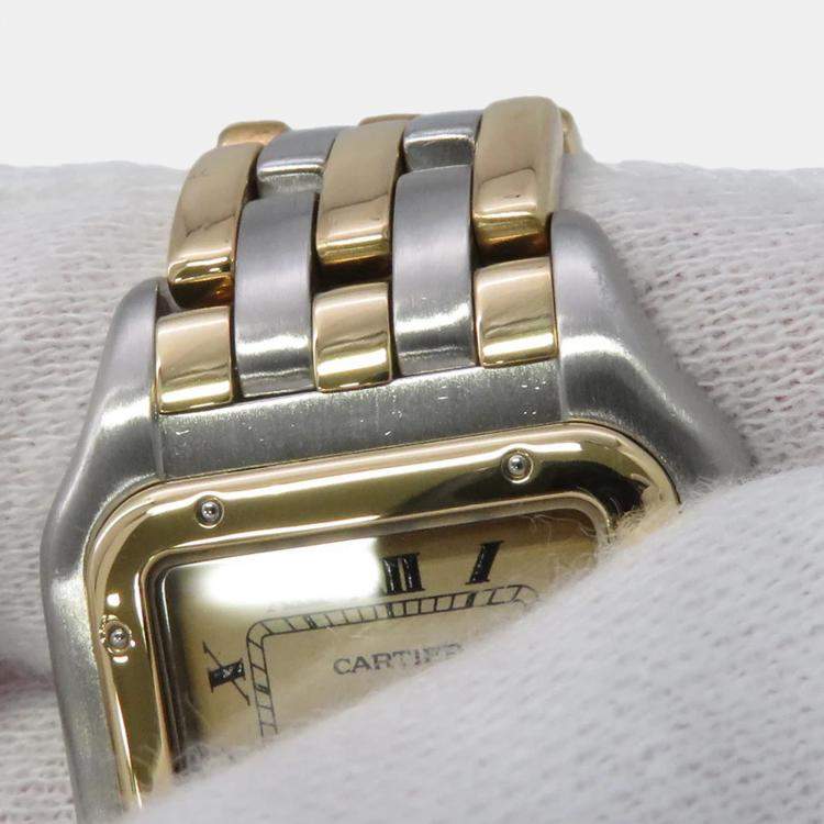 Pre Owned Cartier Panthere 84083244 Quartz Ivory 18k Yellow Gold Stainless Steel Women's Wristwatch 21 mm