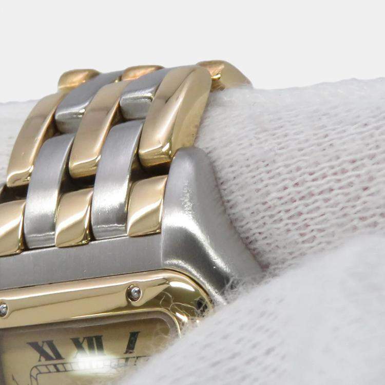 Pre Owned Cartier Panthere 84083244 Quartz Ivory 18k Yellow Gold Stainless Steel Women's Wristwatch 21 mm
