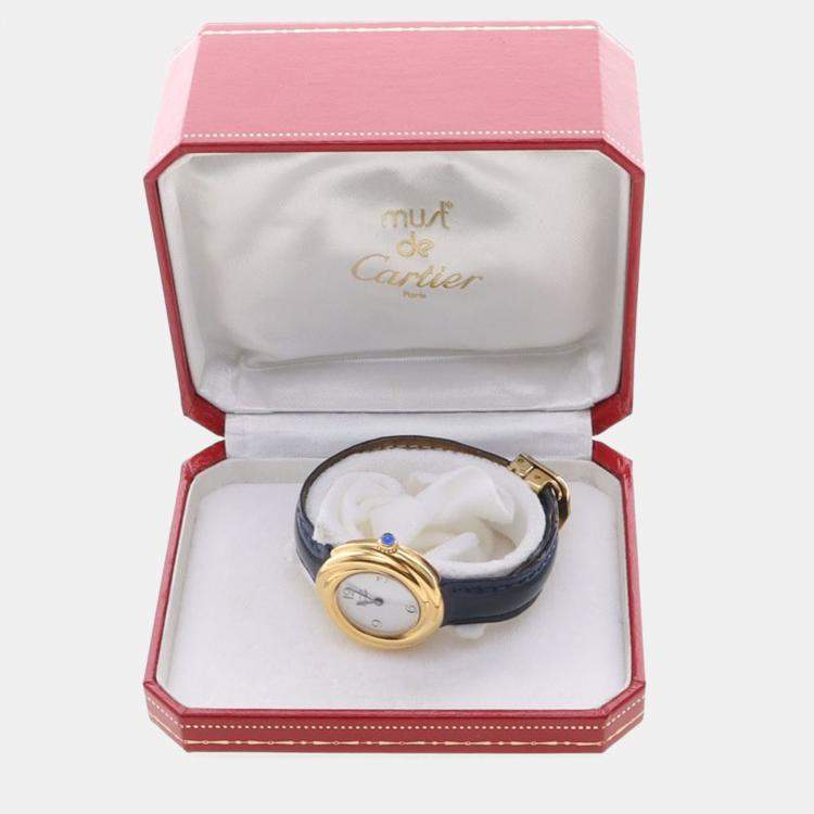Pre Owned Cartier Trinity W1010844 Quartz Gold Plated Silver Womens Wristwatch 27 mm