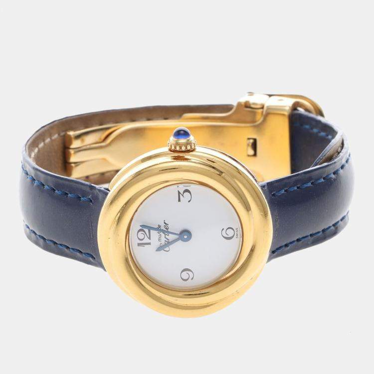 Pre Owned Cartier Trinity W1010844 Quartz Gold Plated Silver Womens Wristwatch 27 mm