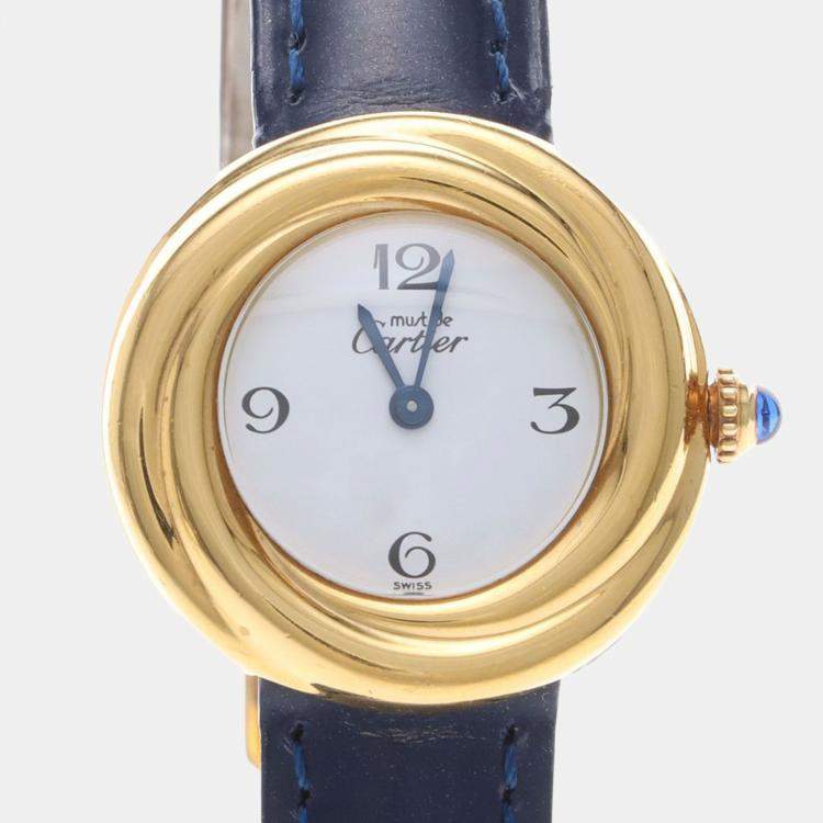 Pre Owned Cartier Trinity W1010844 Quartz Gold Plated Silver Womens Wristwatch 27 mm