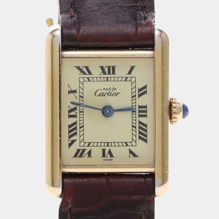 Pre Owned Cartier Tank Must W1003153 Quartz Gold Plated Silver Womens Wristwatch 20.5 mm