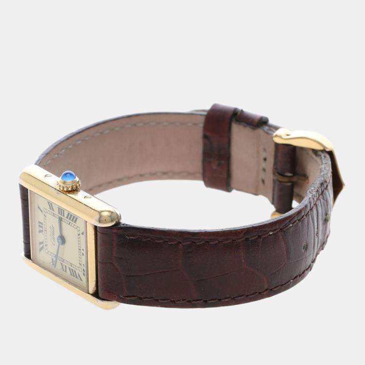 Pre Owned Cartier Tank Must W1003153 Quartz Gold Plated Silver Womens Wristwatch 20.5 mm