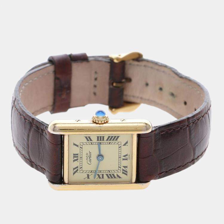 Pre Owned Cartier Tank Must W1003153 Quartz Gold Plated Silver Womens Wristwatch 20.5 mm