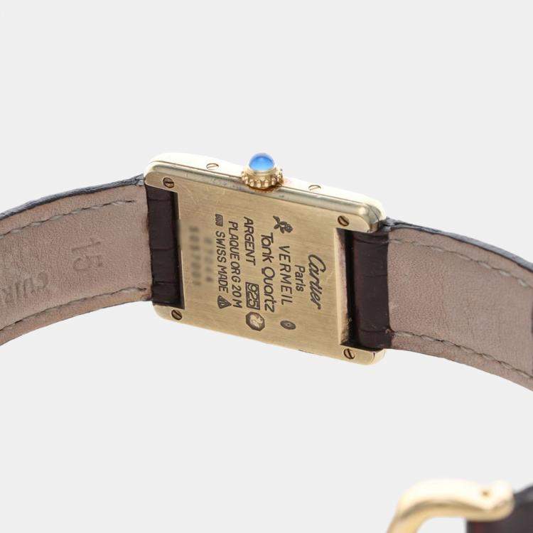 Pre Owned Cartier Tank Must W1003153 Quartz Gold Plated Silver Womens Wristwatch 20.5 mm