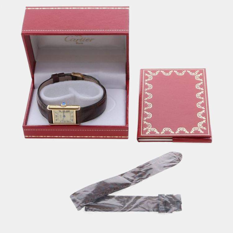 Pre Owned Cartier Tank Must W1003153 Quartz Gold Plated Silver Womens Wristwatch 20.5 mm