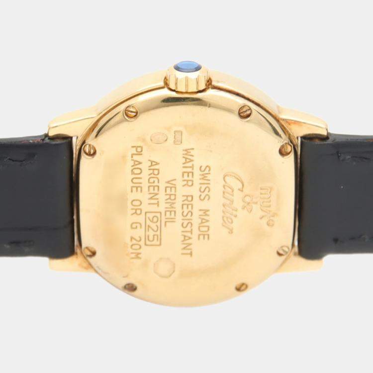 Pre Owned Cartier Must W1009143 Quartz Gold Plated Silver Womens Wristwatch 27.5 mm