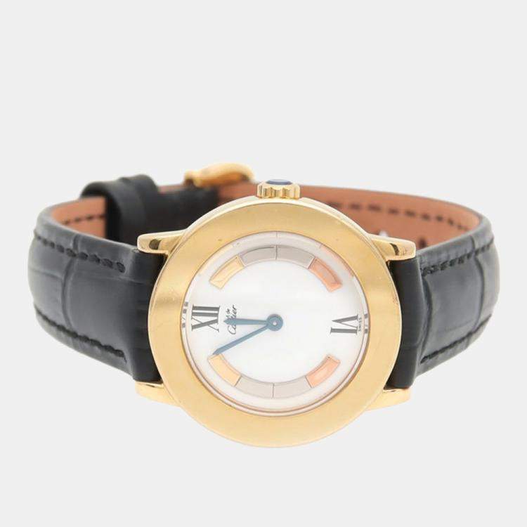 Pre Owned Cartier Must W1009143 Quartz Gold Plated Silver Womens Wristwatch 27.5 mm