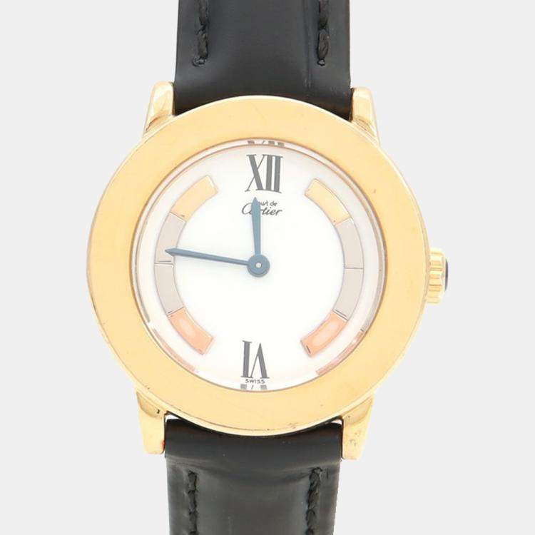 Pre Owned Cartier Must W1009143 Quartz Gold Plated Silver Womens Wristwatch 27.5 mm