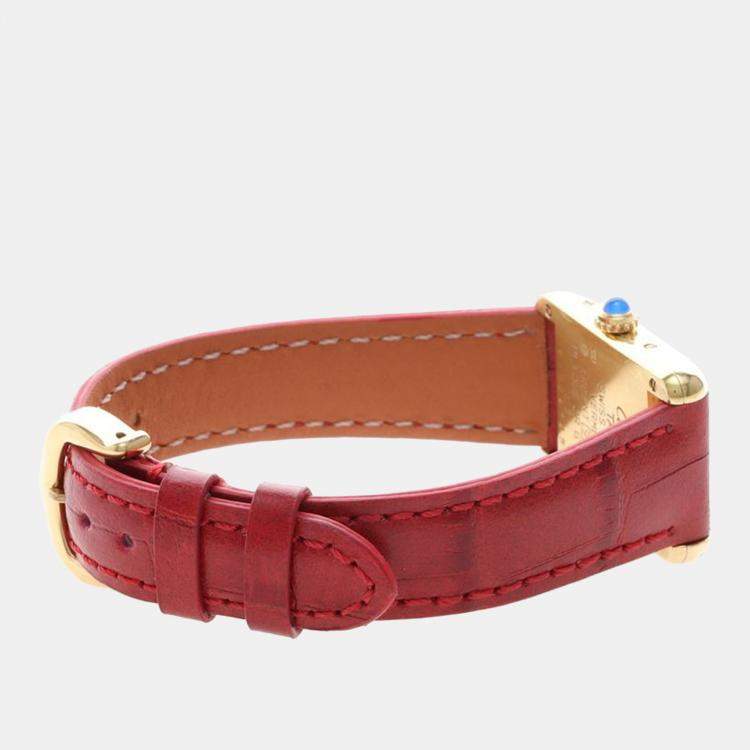مملوكة مسبقًا Cartier Tank Must W1003153 Quartz Gold Plated Silver Womens Wristwatch 21 mm