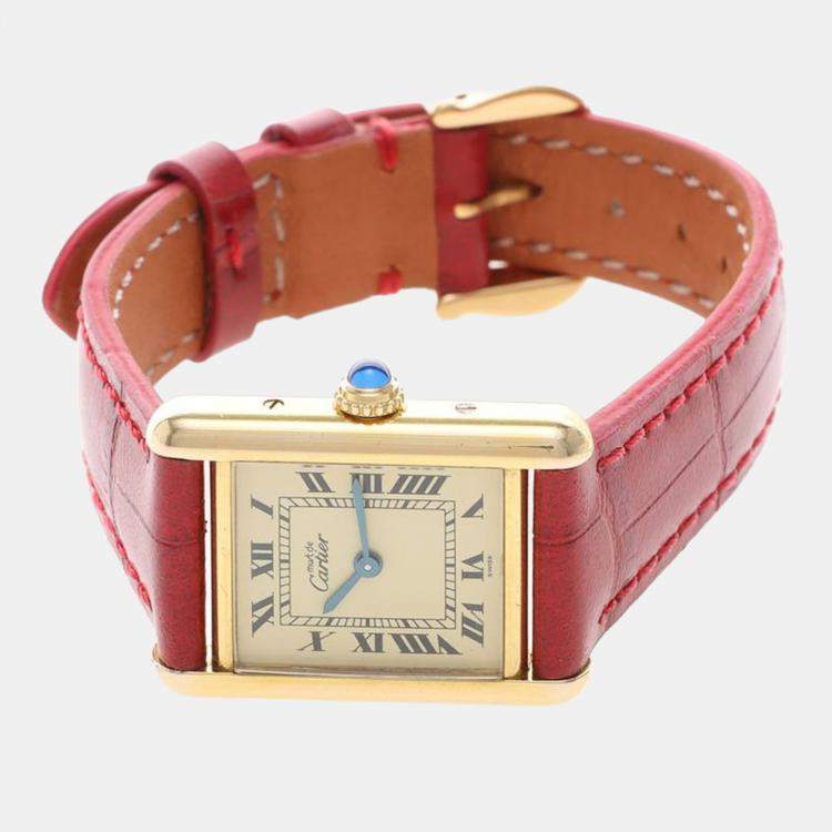 مملوكة مسبقًا Cartier Tank Must W1003153 Quartz Gold Plated Silver Womens Wristwatch 21 mm