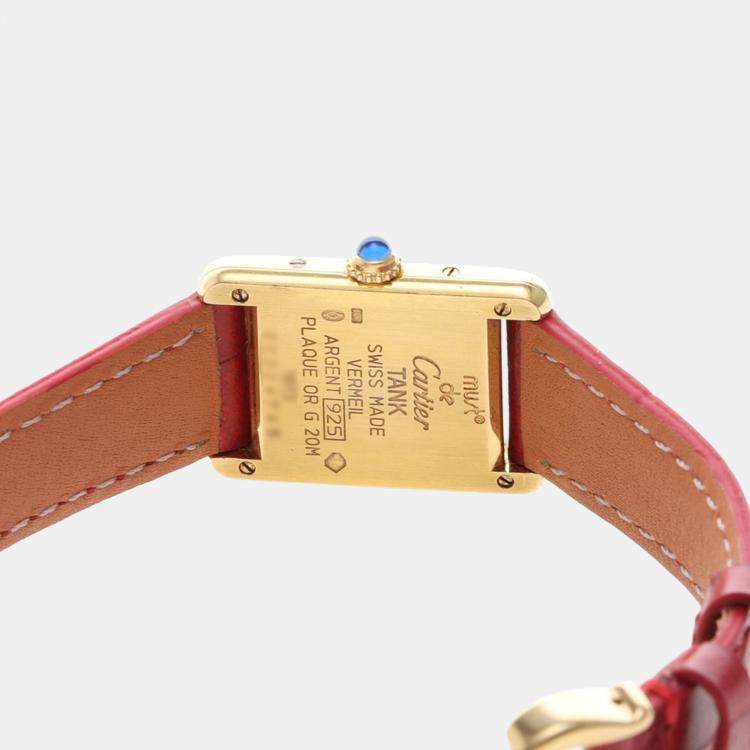 مملوكة مسبقًا Cartier Tank Must W1003153 Quartz Gold Plated Silver Womens Wristwatch 21 mm