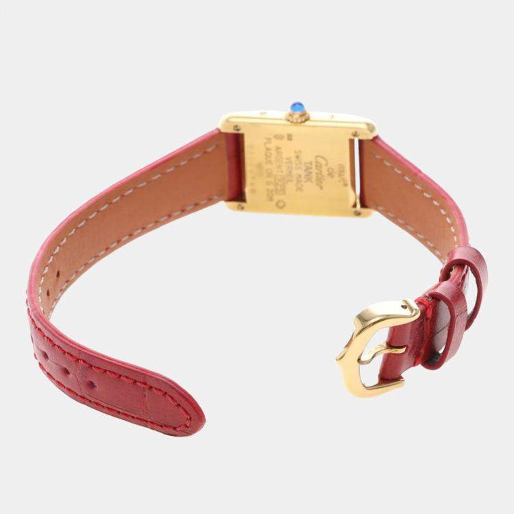 مملوكة مسبقًا Cartier Tank Must W1003153 Quartz Gold Plated Silver Womens Wristwatch 21 mm