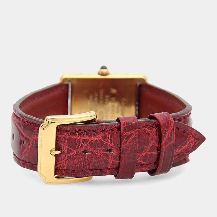 Pre Owned Cartier Tank Must W1002753 Quartz Gold Plated Silver Womens Wristwatch 23.5 mm