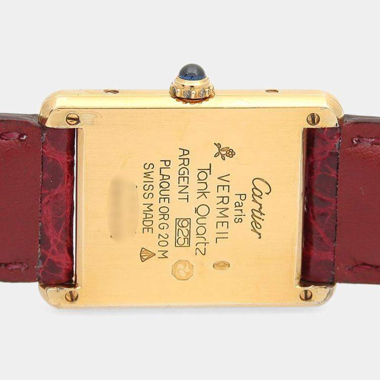 Pre Owned Cartier Tank Must W1002753 Quartz Gold Plated Silver Womens Wristwatch 23.5 mm