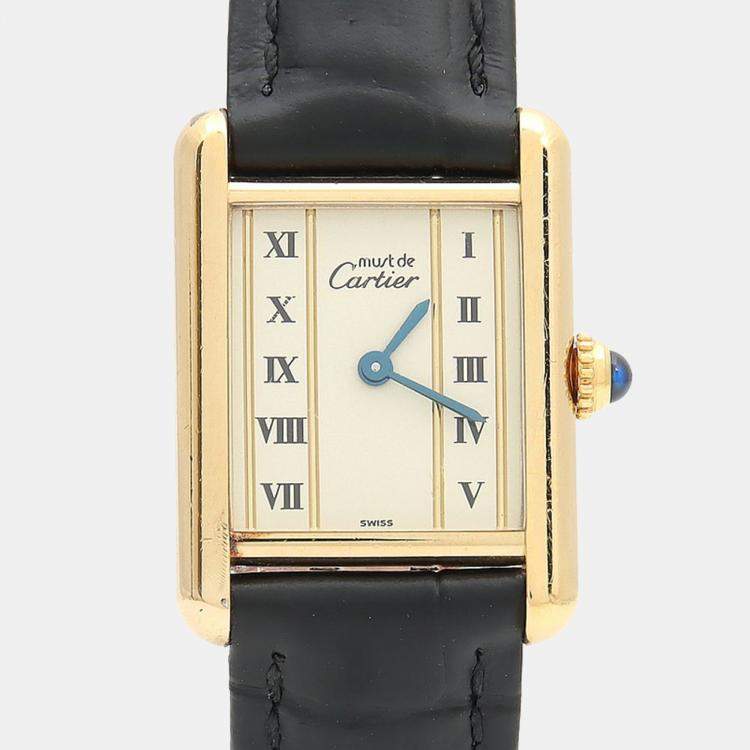 Pre Owned Cartier Tank Must W1003053 Quartz Gold Plated Silver Womens Wristwatch 20.5 mm