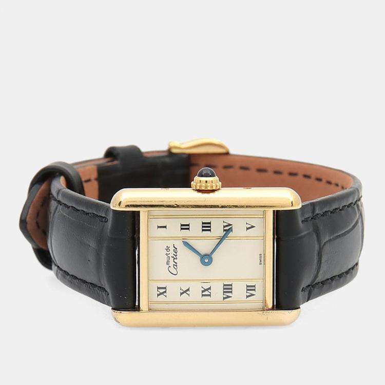 Pre Owned Cartier Tank Must W1003053 Quartz Gold Plated Silver Womens Wristwatch 20.5 mm