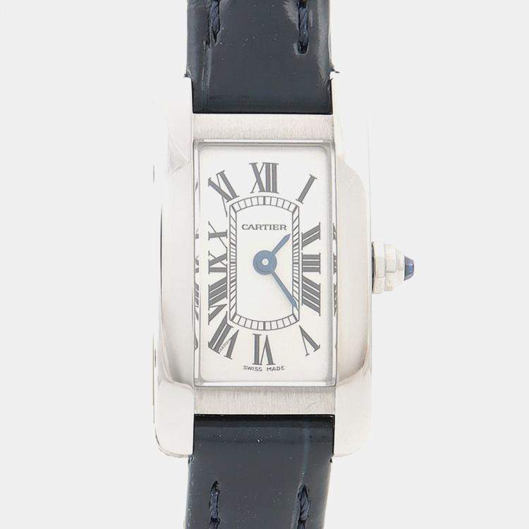 Pre Owned Cartier Tank Americaine WSTA0032 Quartz Stainless Steel Womens Wristwatch 15.5 mm