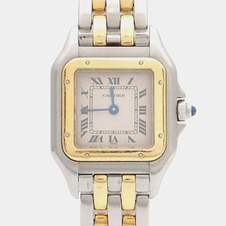 Pre Owned Cartier Panthere W25029B6 Quartz Yellow Gold Stainless Steel Women's Wristwatch 21.5 mm