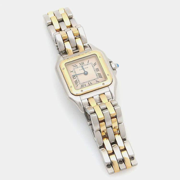 Pre Owned Cartier Panthere W25029B6 Quartz Yellow Gold Stainless Steel Women's Wristwatch 21.5 mm