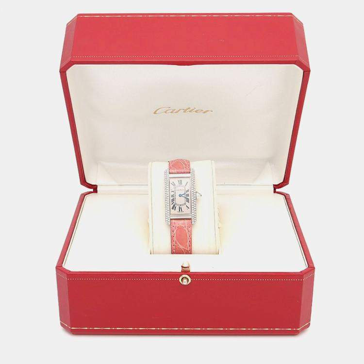 Pre Owned Cartier Tank Americaine W2601956 Quartz White Gold Women's Wristwatch 19 mm