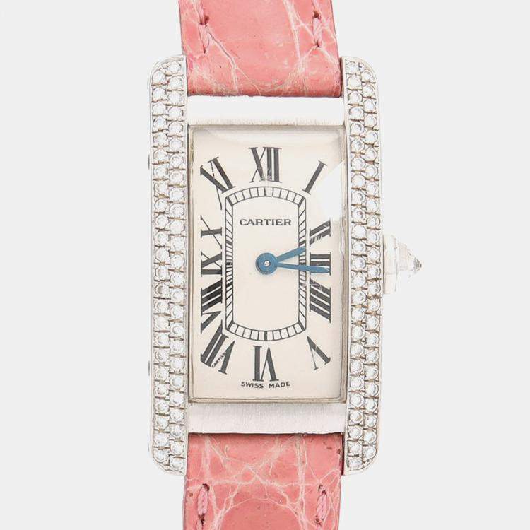 Pre Owned Cartier Tank Americaine W2601956 Quartz White Gold Women's Wristwatch 19 mm
